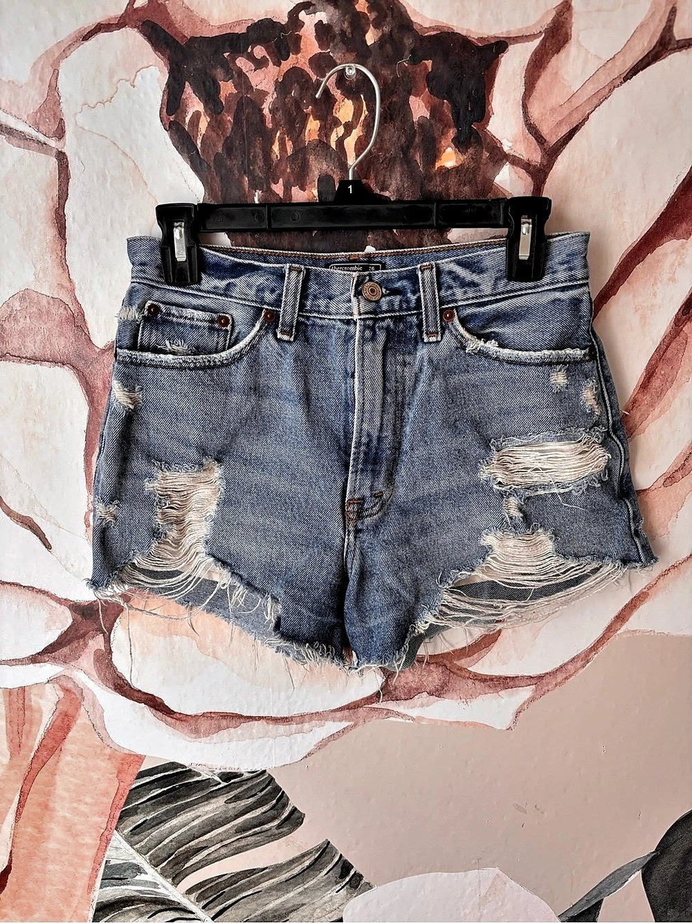 Abercrombie & Fitch Annie High Rise Short Distressed Blue Waist 26
